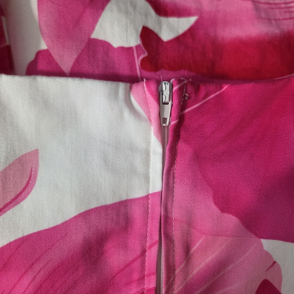 Sheri Martin Pink White Floral Keyhole Fit And Flare Petite Midi Dress Pre-Owned - Picture 7 of 9